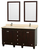 Acclaim Espresso Double Vanity, 24" Mirrors, 60", Square, Ivory Marble