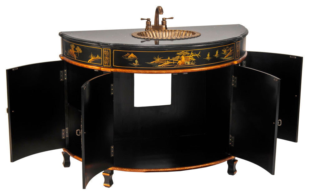 Black Lacquer Large Round Vanity Landscape