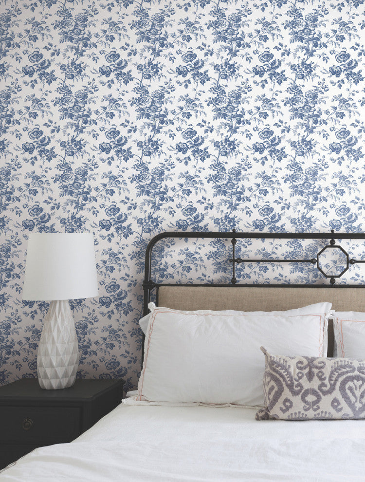 Anemone Toile Navy Wallpaper
