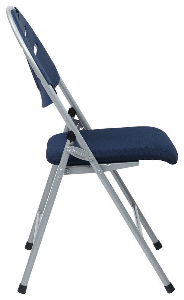 Folding Chair With Plastic Fan Back and Mesh Seat, Set of 4, Silver