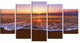 "Orange Tinged Sea Waters At Sunset" Beach Canvas Wall Art, 5 Panels, 60"x32"