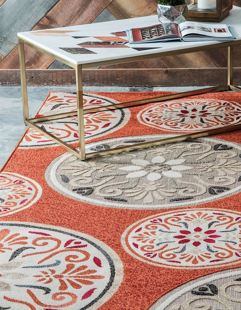 Contemporary Veranda 9'x12' Rectangle Clay Area Rug