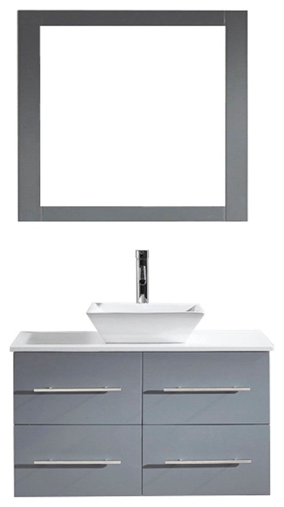 35" Single Bathroom Vanity, Gray, White Stone, Brushed Nickel