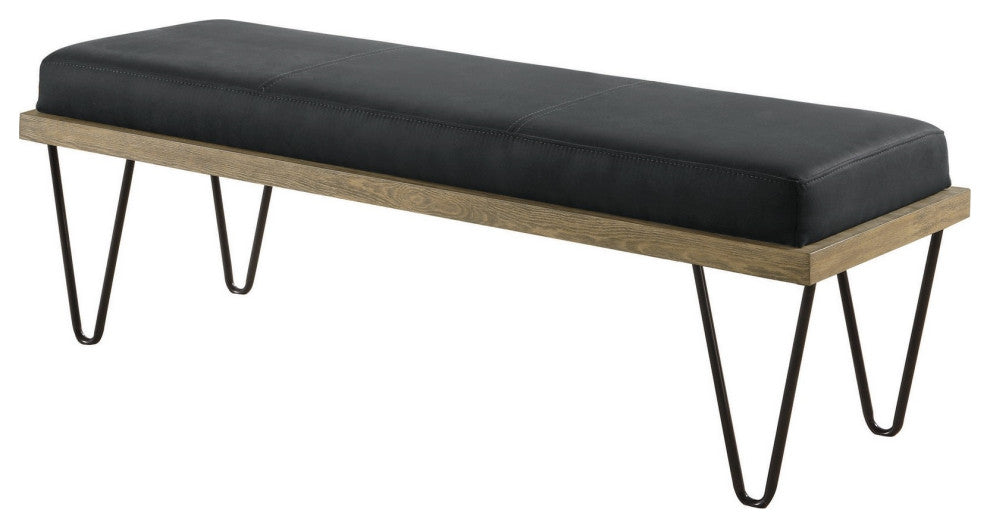 Leatherette Padded Bench with Hairpin Legs, Gray