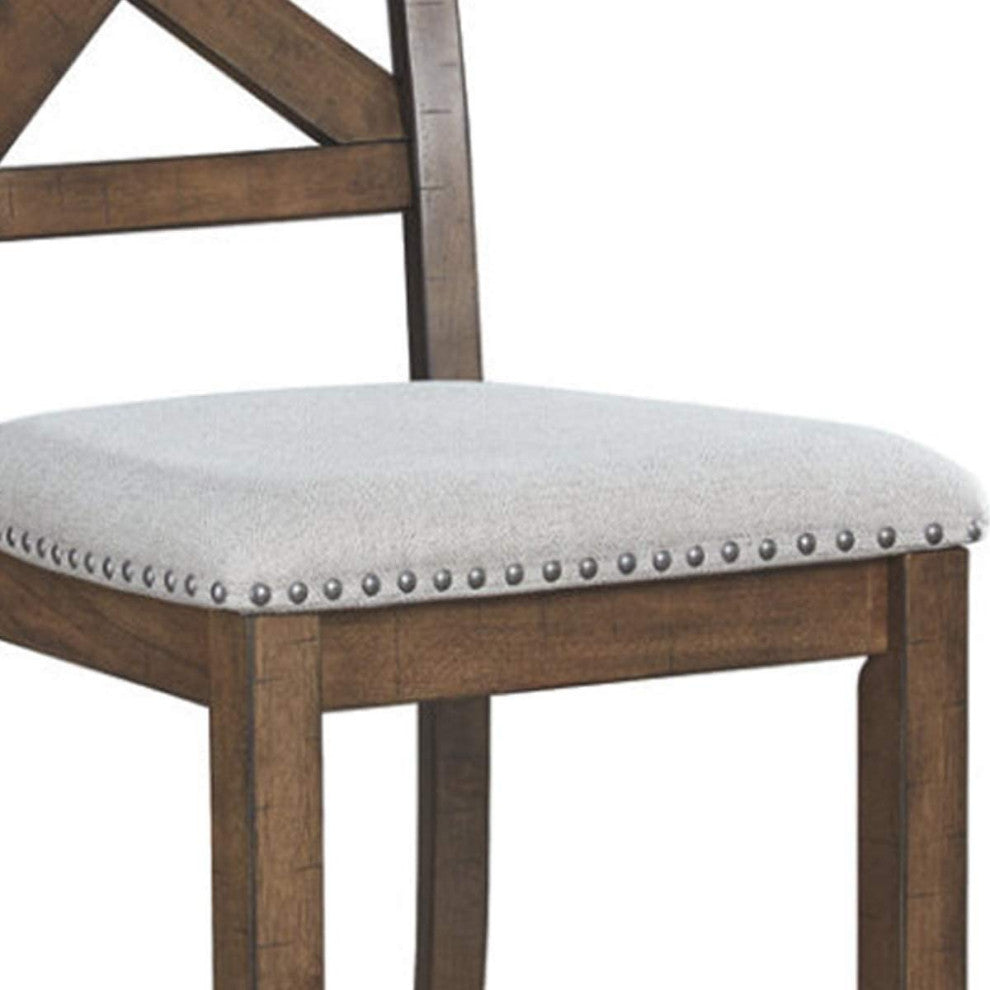 Wooden Dining Side Chair with Polyester Seat & X Back Support, Set of 2, Brown