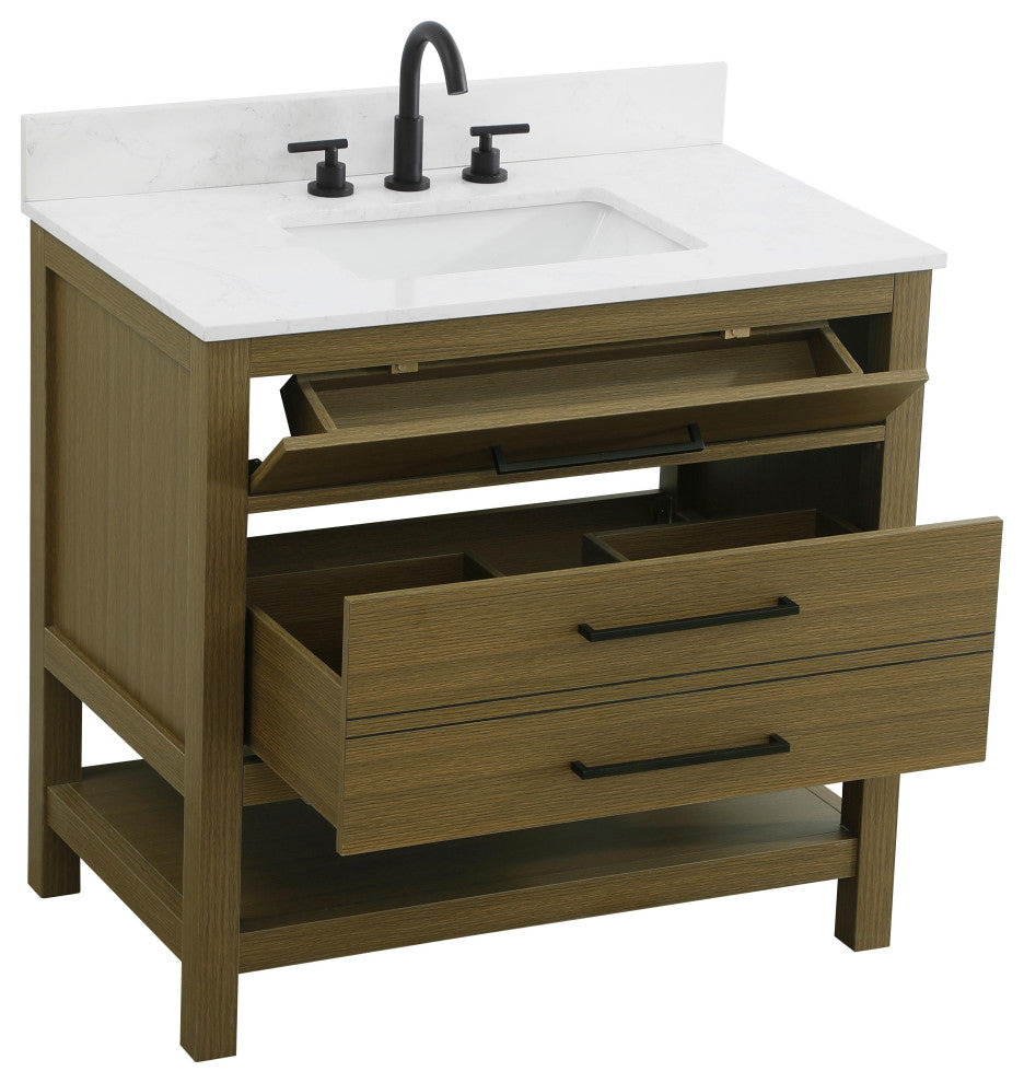 Home Living 36" Single Bathroom Vanity, Chestnut Brown With Backsplash