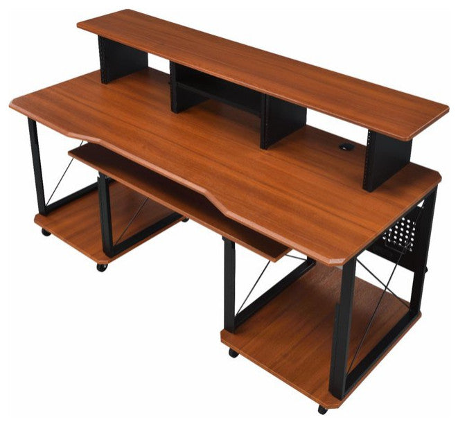Large Desk, Multipurpose Design With Open Compartments & Grommets, Cherry/Black