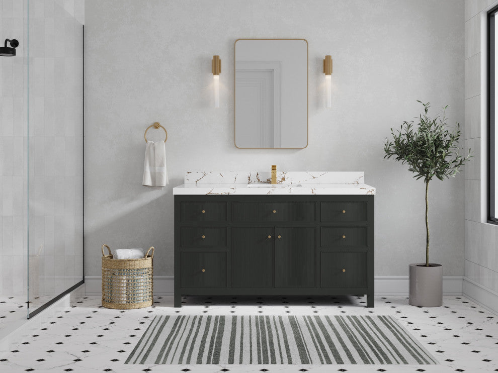 Sonoma 60" Single Sink Bath Vanity in Black Top, 2"  Viola Brown
