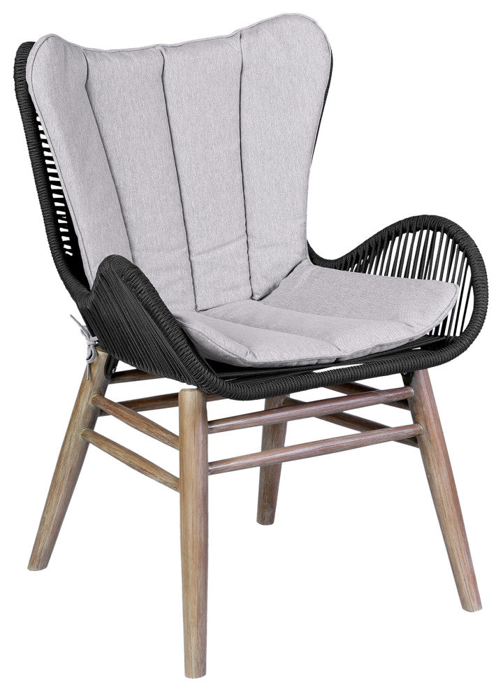 Fanny Outdoor Patio Dining Chair, Light Eucalyptus Wood and Charcoal Rope