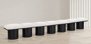 Pavilion Boucle Fabric Upholstered 7-Piece Modular Bench, Cream, Black Finish