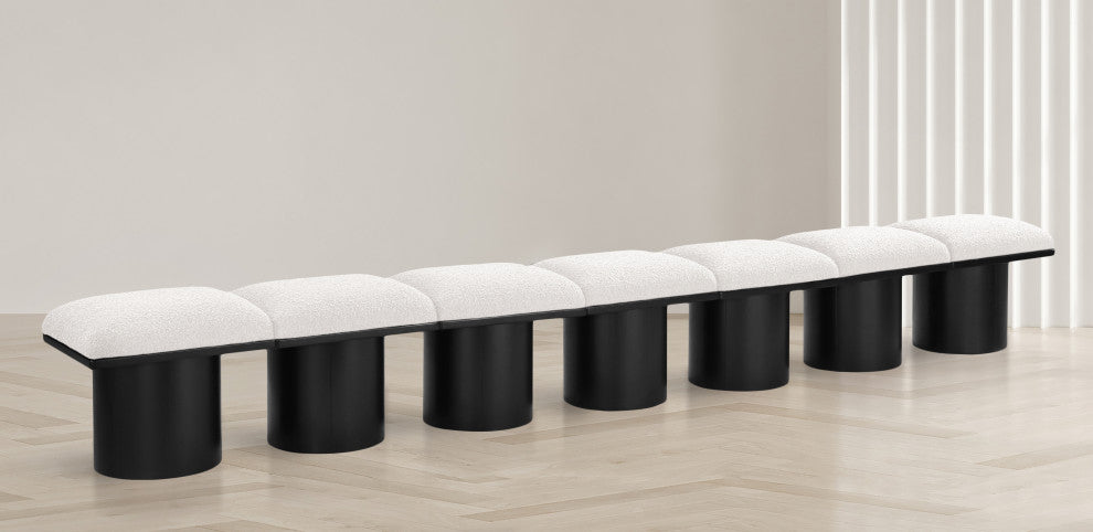 Pavilion Boucle Fabric Upholstered 7-Piece Modular Bench, Cream, Black Finish