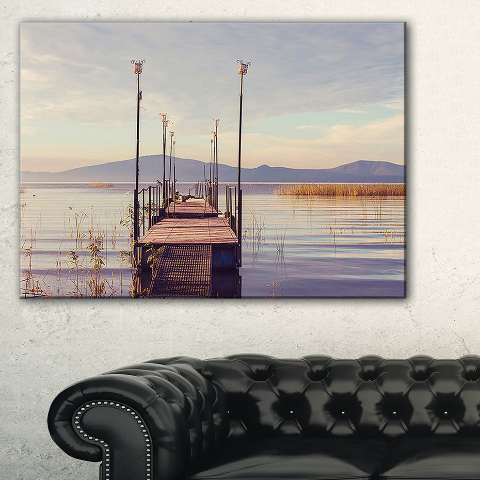 "Wooden Boardwalk To Clear Sea Water" Sea Bridge Canvas Art Print, 40"x30"
