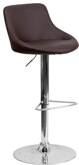 Contemporary Brown Vinyl Bucket Seat Adjustable Barstool With Chrome Base