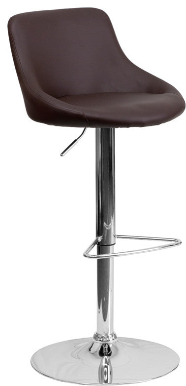 Contemporary Brown Vinyl Bucket Seat Adjustable Barstool With Chrome Base