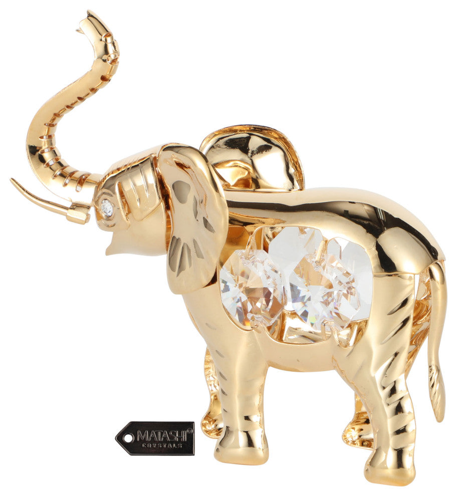 Matashi 24K Gold Plated Crystal Studded Elephant Ornament Christmas Gift