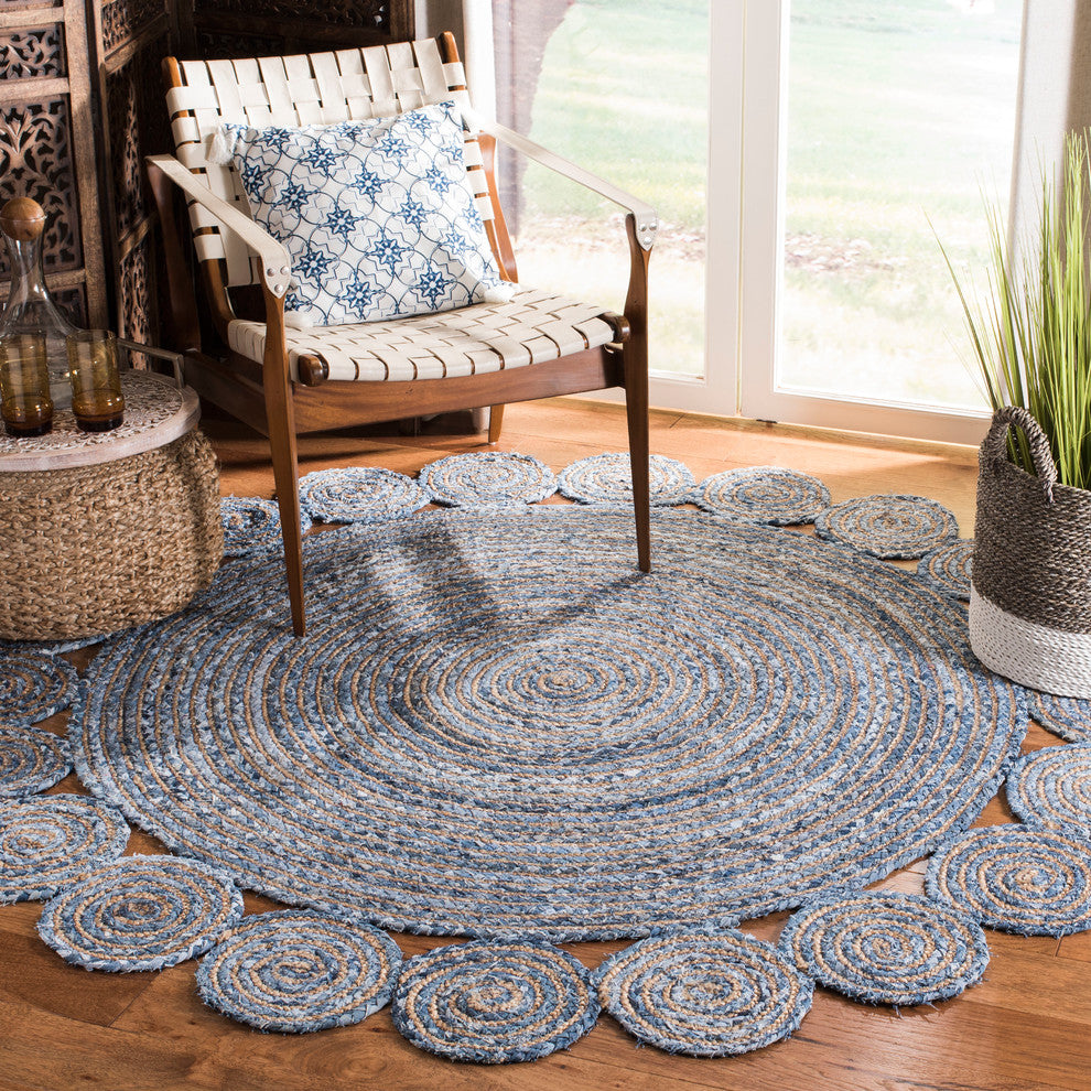 Safavieh Cape Cod Collection CAP211 Rug, Blue/Natural, 4' Round