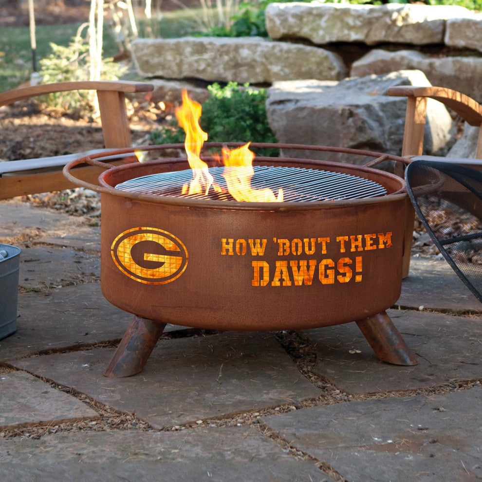 Customizable NCAA Logo Fire Pit, Rust Patina, Georgia