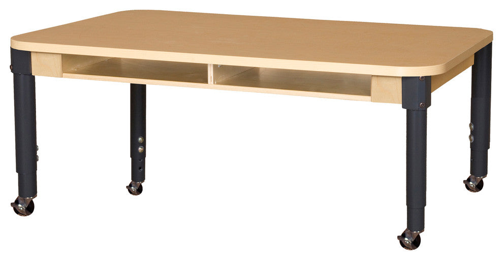 Mobile Four Seater High Pressure Laminate Desk with Adjustable Legs, 14"-19"