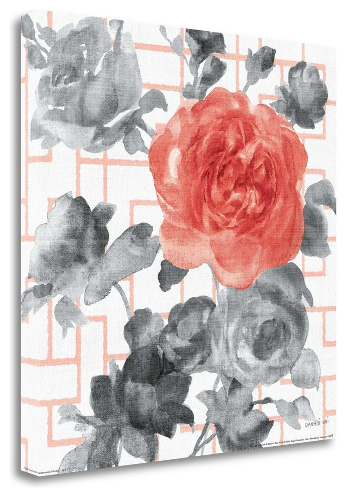 "Geometric Watercolor Floral I" By Danhui Nai, Giclee on Gallery Wrap Canvas
