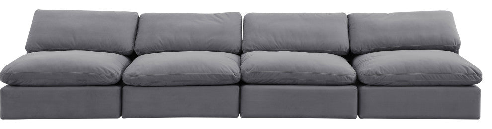 Comfy Upholstered Modular Sofa, Grey, 4-Piece: 4 Armless Chair, Velvet