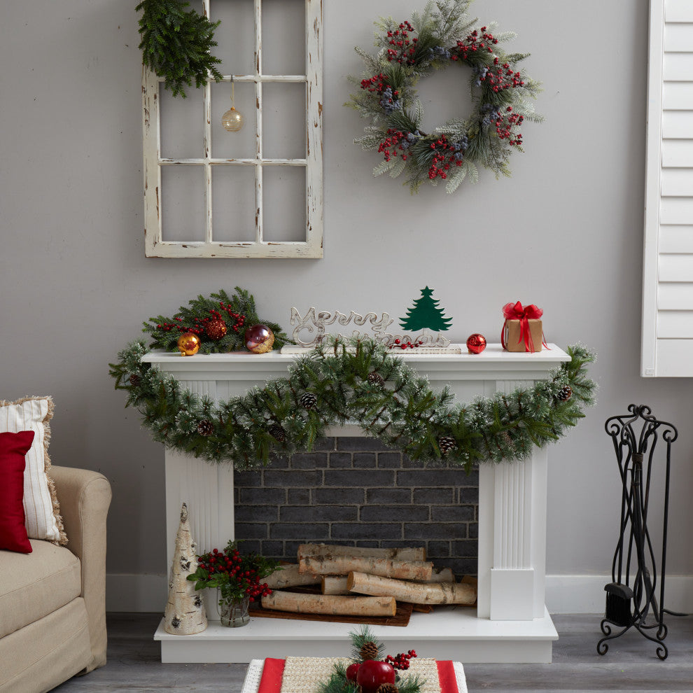 6' Snow Tipped Christmas Artificial Garland With 35 Clear LED Lights/Pine Cones