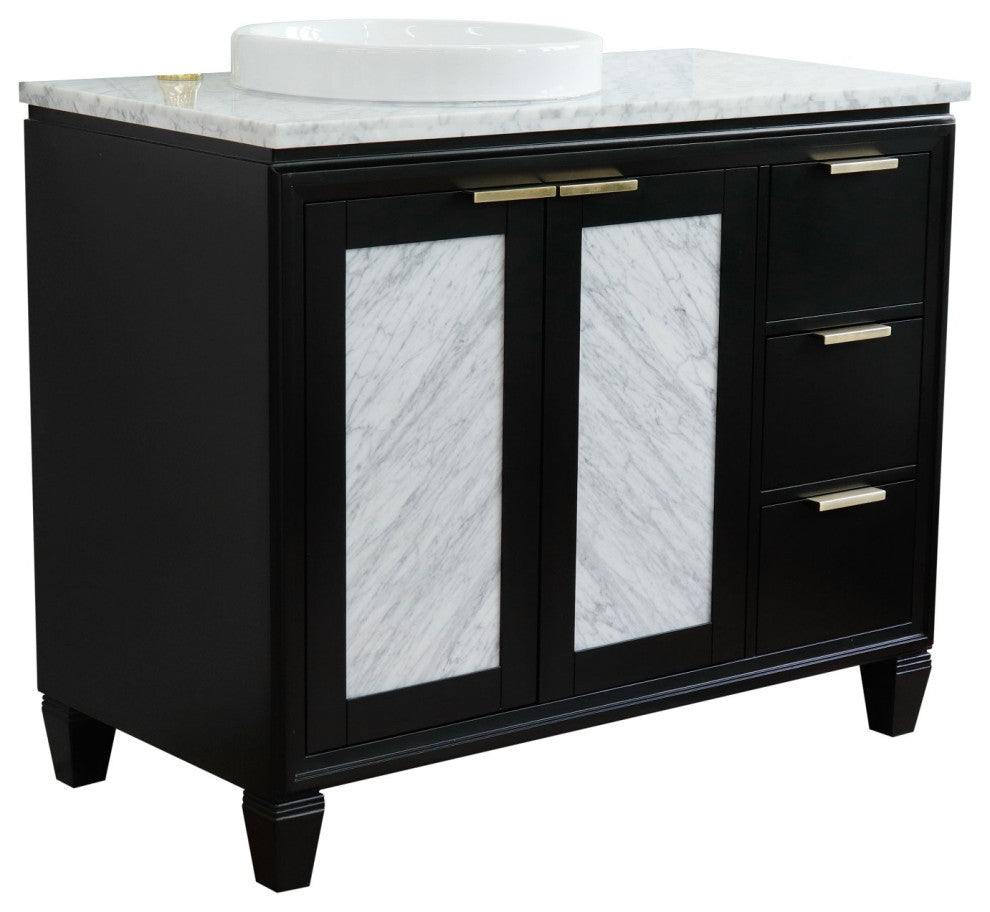 43" Single Vanity, Black Finish With White Carrara