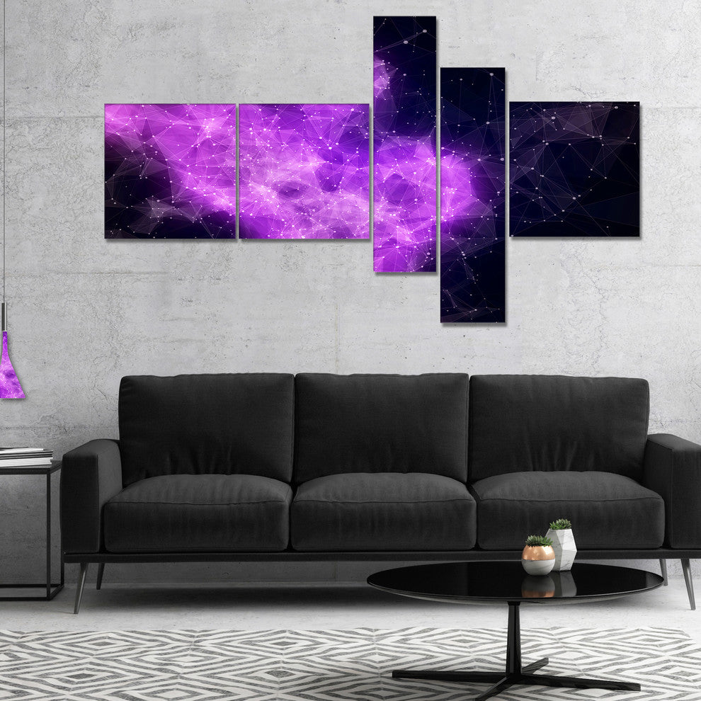 Fractal Violet Nebula, Abstract Canvas Art Print, 60"x32", 5 panels