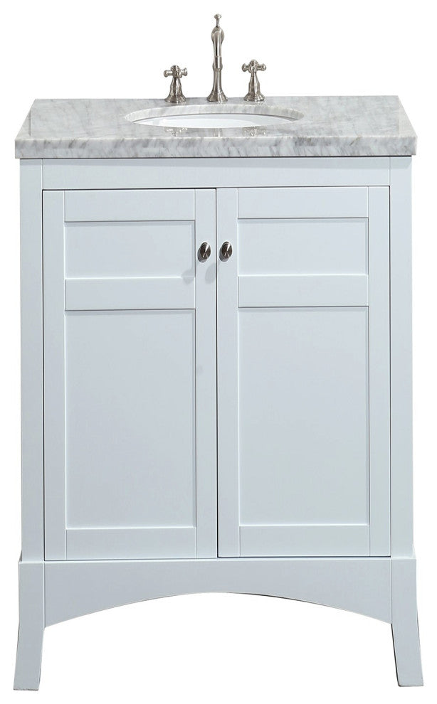 Eviva New York 24" White Bathroom Vanity, With White Marble Carrera Top and Sink