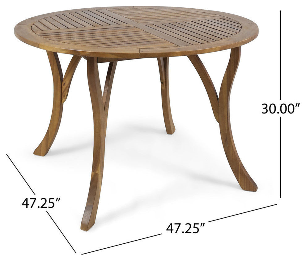 GDF Studio Adn Outdoor 47" Round Acacia Wood Dining Table, Teak