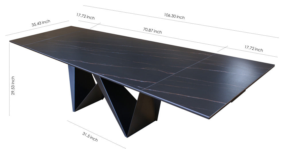 DAVEE Furniture Extendable Dining Table, Slate Black Ceramic Table Top