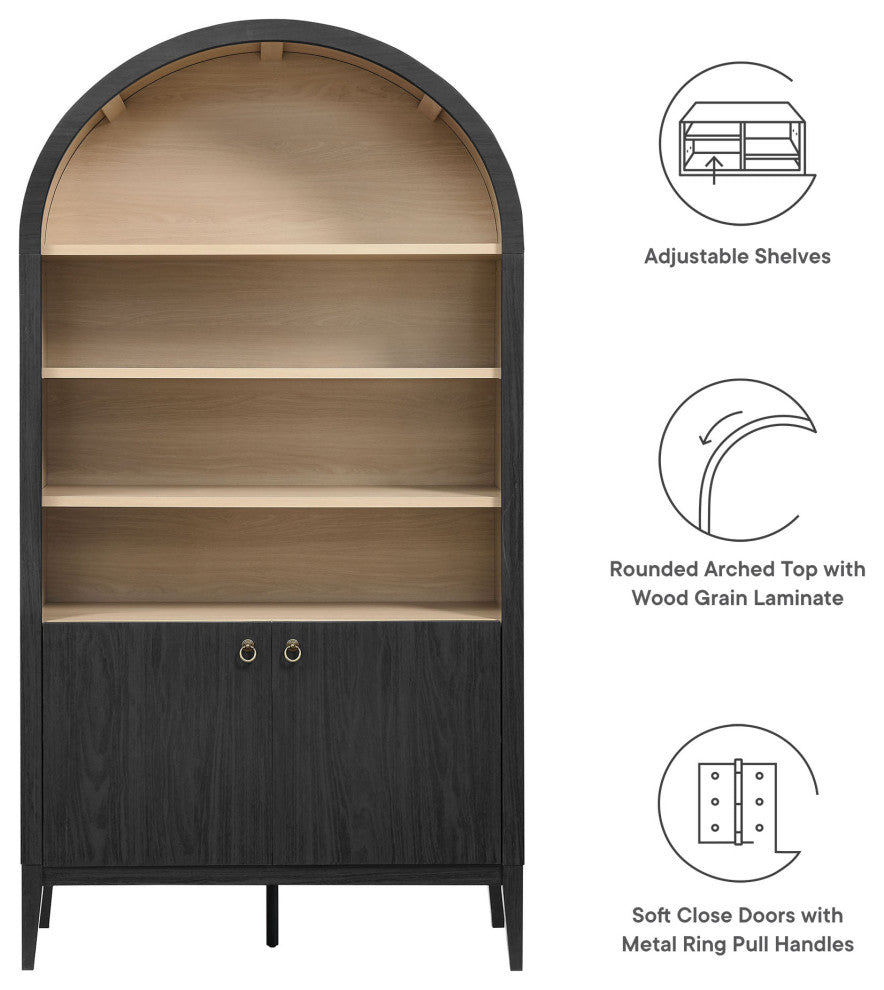 Nolan 74" Tall Wide Arched Storage Display Cabinet Bookshelf