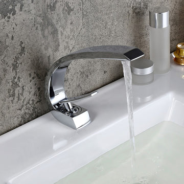 Single Hole 1-Handle Bathroom Sink Faucet Curved Spout with Pop Up Drain, Chrome