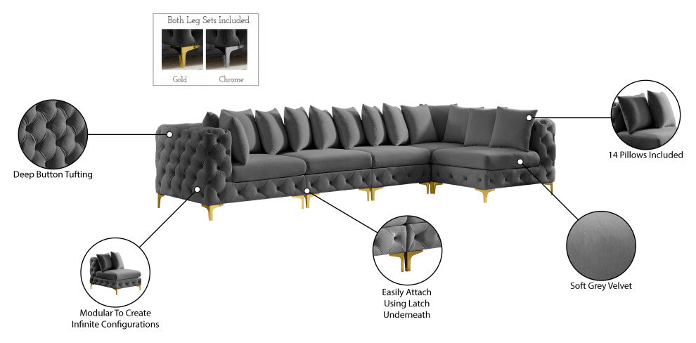 Tremblay Modular Sectional, Grey, L-Shaped, 5-Piece: Armless (3), Corner (2)
