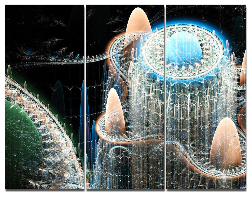 Blue Fractal Infinite World, Abstract Art on Canvas, 36x28, 3 Panels
