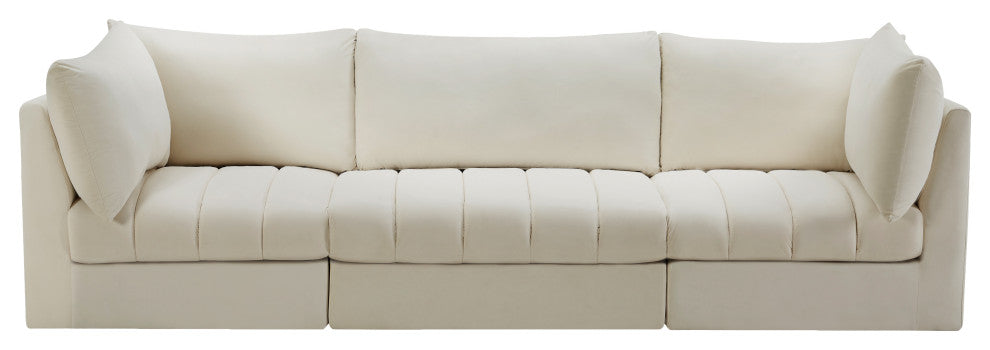 Jacob Velvet Upholstered 3-Piece Modular Sofa, Cream