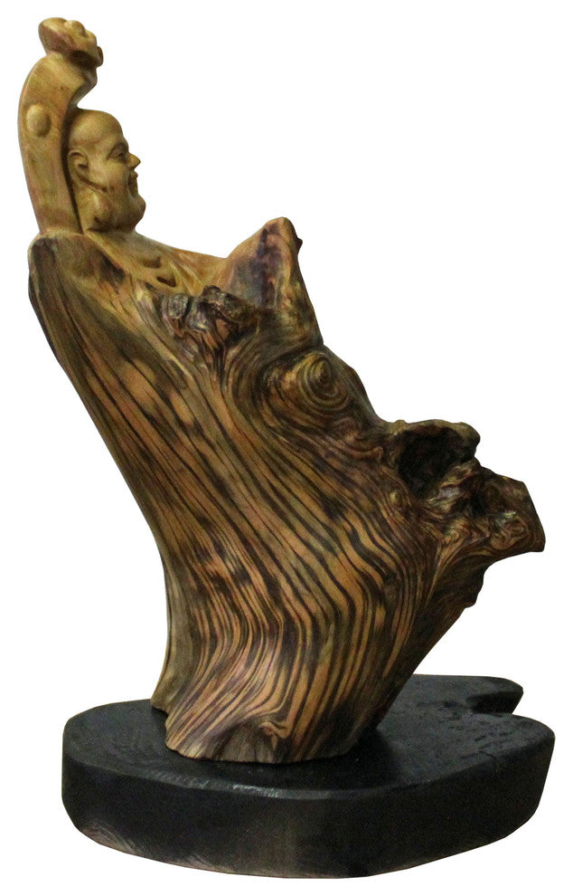 Chinese Cypress Wood Carved Irregular Shape Happy Buddha Statue Hcs4137