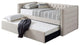 Best Master Tufted Fabric with Nailhead Twin Daybed and Trundle in Trina Beige