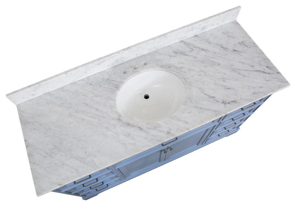Aria 60" Bathroom Vanity, Powder Blue, Carrara Marble, Single Vanity