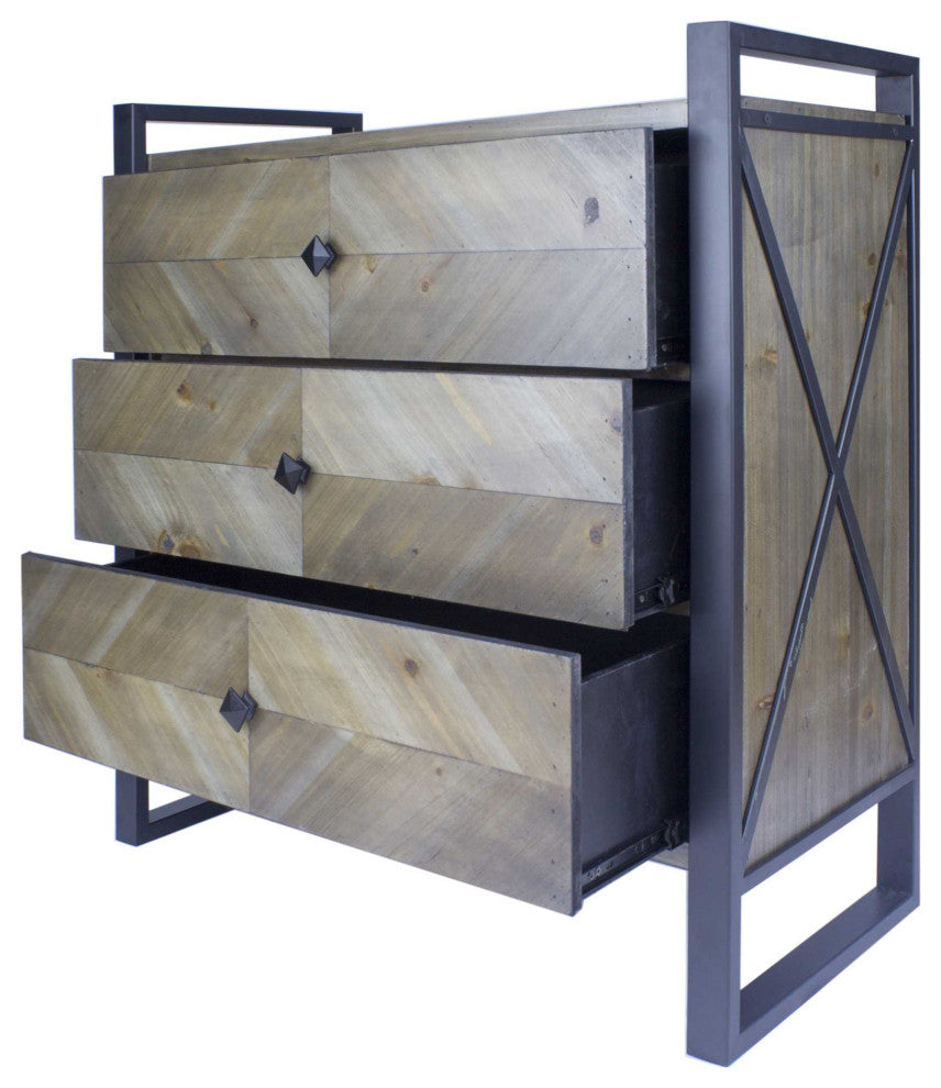 HomeRoots Natural White Metal Wood MDF Accent Cabinet With Drawers
