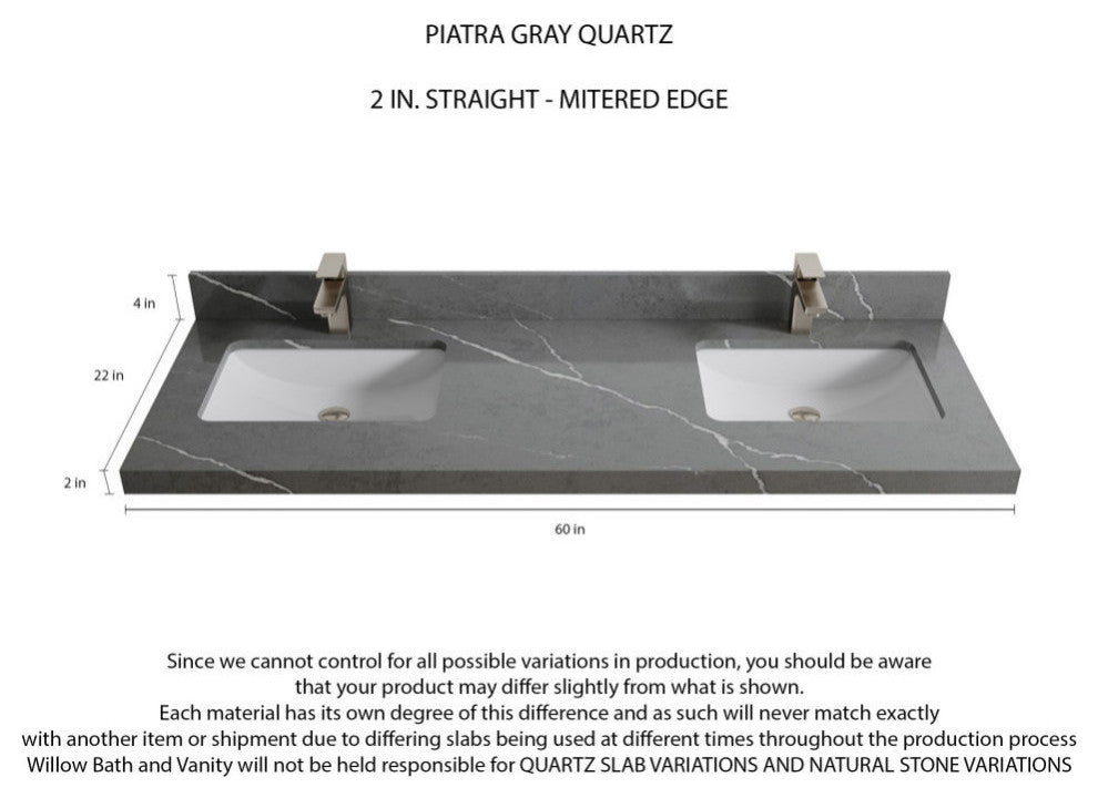 Elizabeth 60 Double Bathroom Vanity in Light Natural Teak 2" Piatra Gray