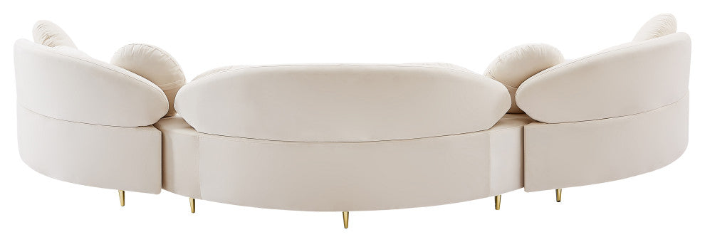 Vivacious Velvet Upholstered 3-Piece Sectional, Cream