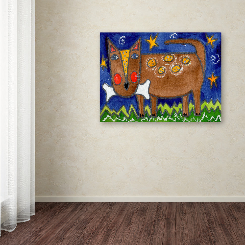 Wyanne 'Funky Dog With Bone' Canvas Art, 47"x35"