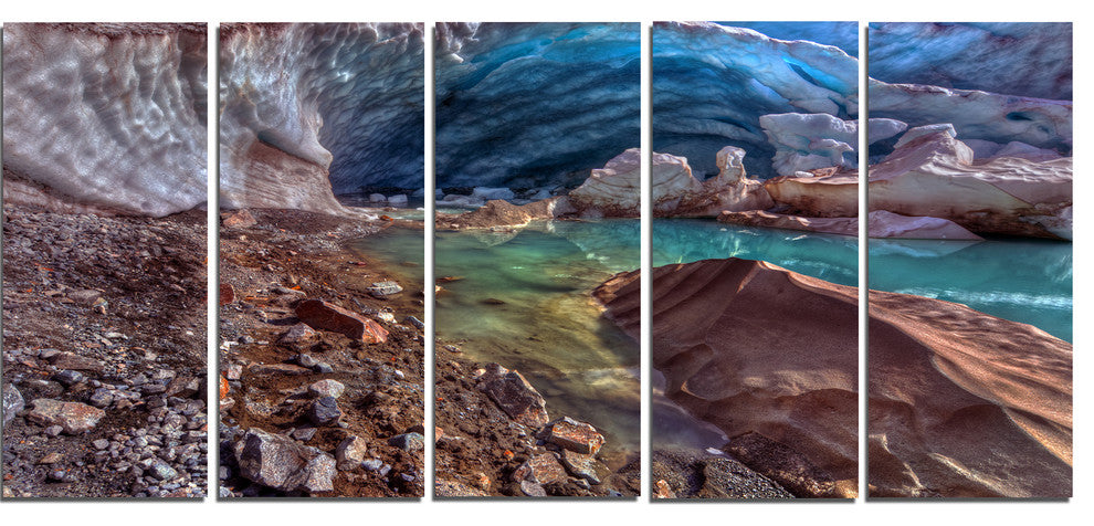 Stylish and Colorful Glacier Cave, Landscape Canvas Art Print, 60"x28", 5 Panels
