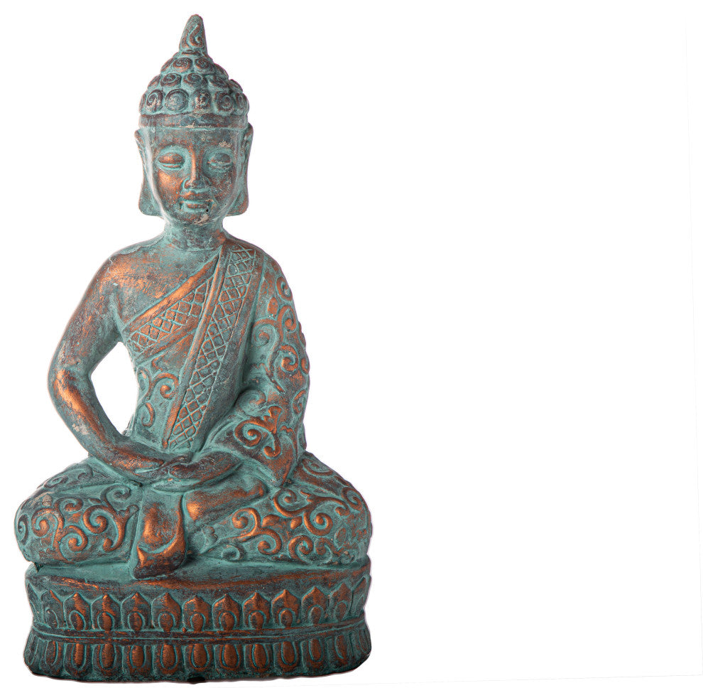 Cement Meditating Buddha Antique Concrete Copper Finish, Large