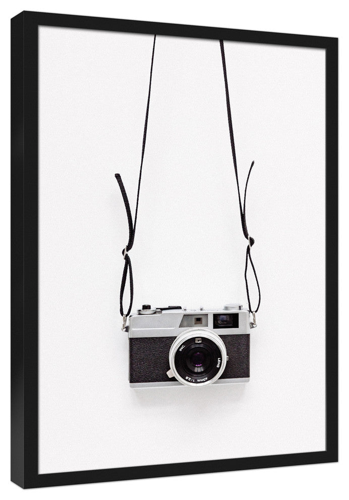 Black and White Vintage Camera 20x30 Black Framed Canvas