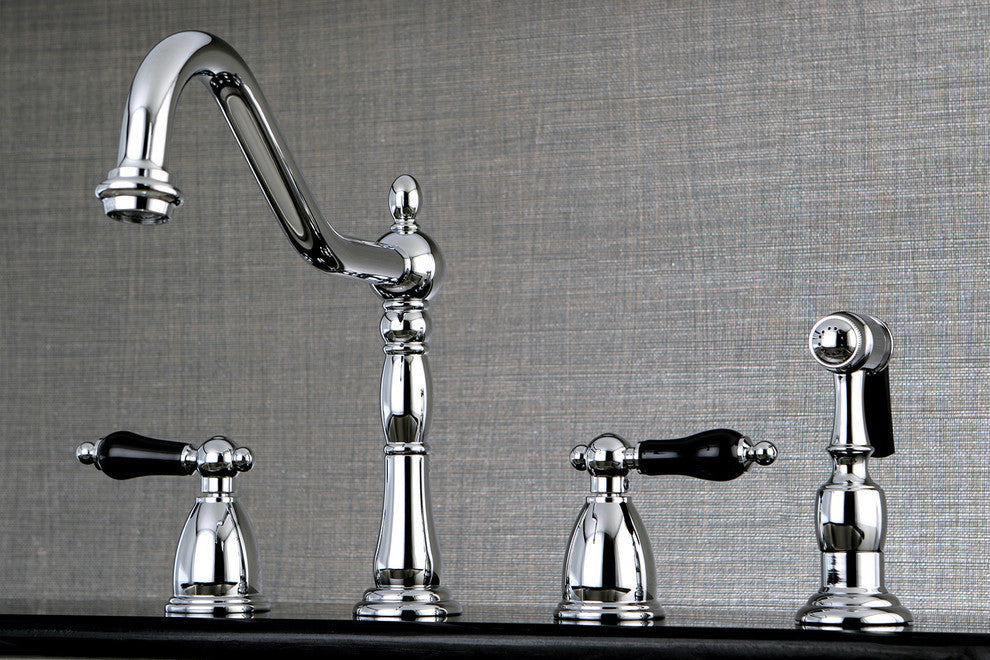 Kingston Brass Widespread Kitchen Faucet With Brass Sprayer, Polished Chrome