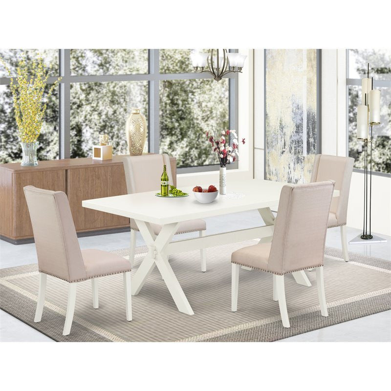 5-Piece Kitchen Table Set, 4 Chairs and Wood Table, Linen White