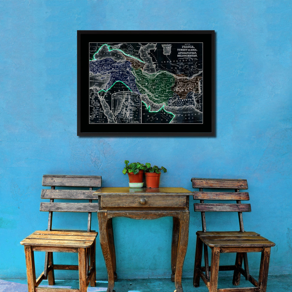 Persia Iraq Iran Afghanistan Vintage Vivid Color Map Canvas, 28"x37"