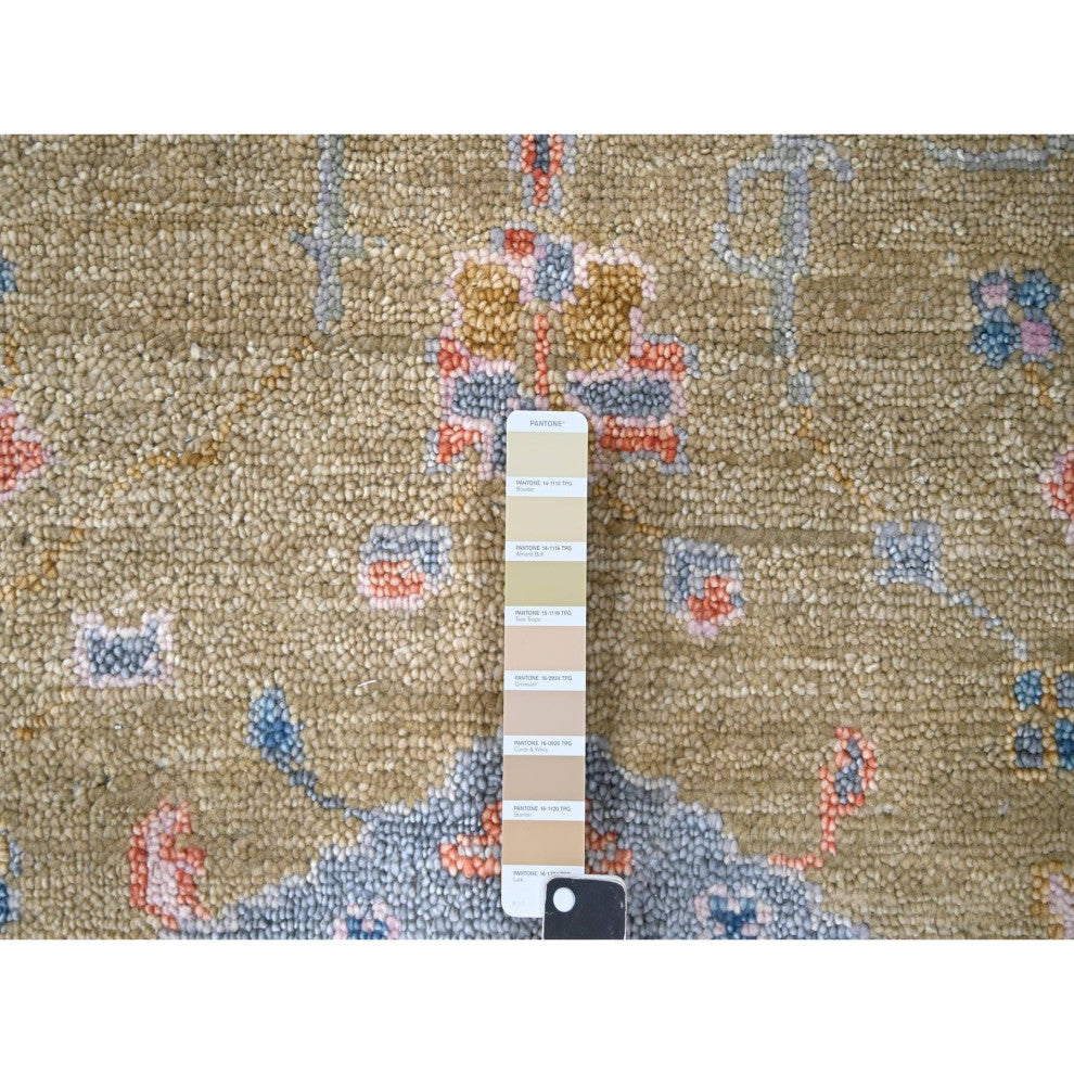 Moss Green Hand Knotted Oushak Supple Organic Wool Oversized Rug 11'11"x14'10"