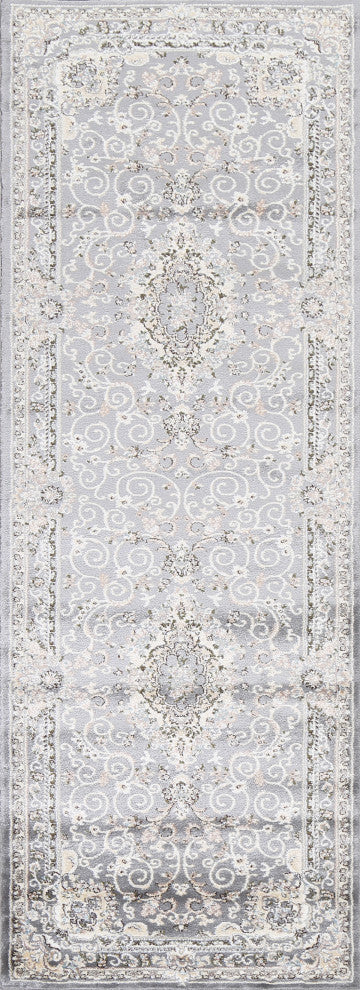 Grey Floral Medallion Transitional Turkish Rug Oriental Carpet 3x10